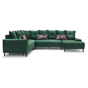 Zielona sofa rozkładana z szezlongiem Bobochic Hera, prawostronny