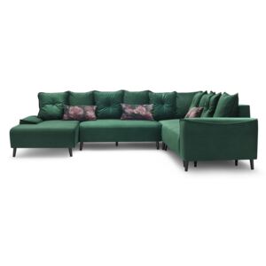 Zielona sofa rozkładana z szezlongiem Bobochic Hera, lewostronny