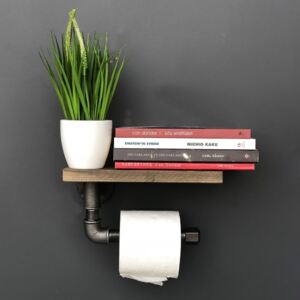 Półka drewniana z uchwytem na papier toaletowy Pipe