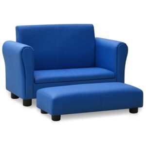 Sofa dla dziecka, z podnóżkiem, niebieska, obita sztuczną skórą