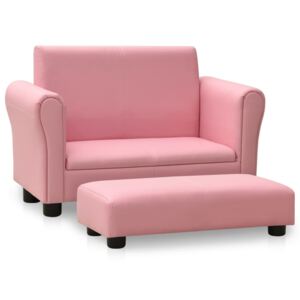 Sofa dla dziecka, z podnóżkiem, różowa, obita sztuczną skórą