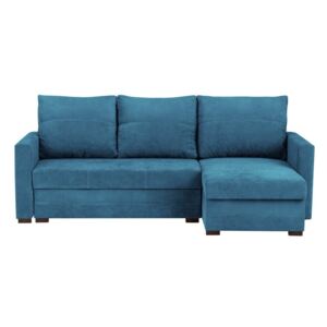 Niebieska 3-osobowa narożna rozkładana sofa ze schowkiem Melart Andy