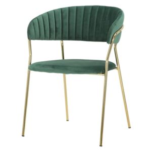 Szmaragdowo-zielone krzesło z konstrukcją w złotym kolorze Mauro Ferretti Poltrona