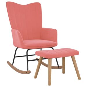 Fotel bujany z podnóżkiem, różowy, obity aksamitem