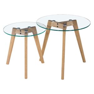Zestaw dwóch stolików Slow Duo Glass na drewnianych nogach