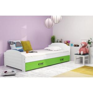Łóżko z szufladą i materacem LILI 200x90cm, kolor biało-zielony