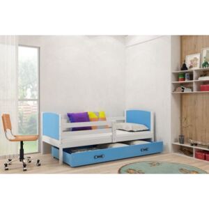 Łóżko z szufladą i materacem TAMI 200x90cm, kolor biało-niebieski