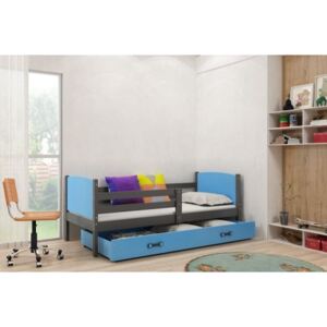 Łóżko z szufladą i materacem TAMI 200x90cm, kolor szaro-niebieski