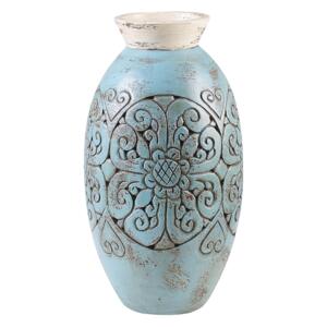 Dekoracyjny wazon turkusowy gliniany 52 cm ręcznie robiony styl boho żłobiony wzór kwiatowy Beliani