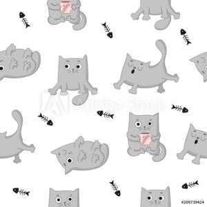 Fototapeta Wektor kreskówka wzór z słodkie szare koty