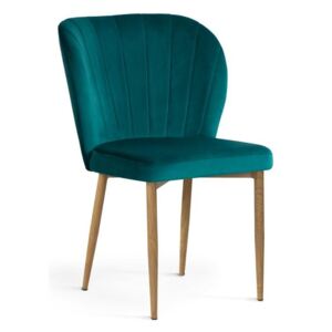 Krzesło SHELLY velvet/turkusowy/dąb/BL85 - Turkusowy