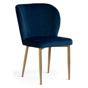 Krzesło SHELLY velvet/granatowy/dąb/BL86 - Granatowy