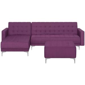 Sofa rozkładana tapicerowana fioletowa prawostronna z otomaną ABERDEEN
