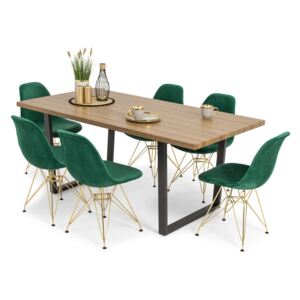Stół BALTIMORE i 6 krzeseł VIOLET - zestaw do jadalni - brąz + zielony