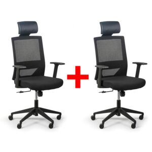 Krzesło biurowe FOX 1+1 GRATIS, stałe podłokietniki, czarne