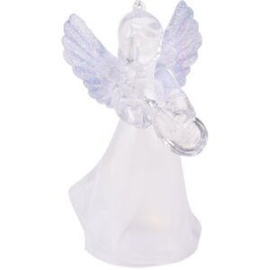 Dekoracja do zawieszenia LED Anioł z lutnią biały, 11,5 cm