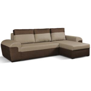 Rozkładana narożna sofa GABY dwustronna z tkaniny – Dwukolorowa: czekoladowo-musztardowa