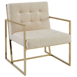 Ekskluzywny, pikowany fotel ze złotą ramą, kremowy