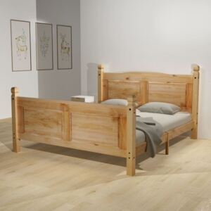 Drewniane łóżko z materacem, brązowe, 140x200 cm