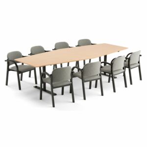 Zestaw konferencyjny ADEPTUS + COLBORNE, stół i 8 szarych krzeseł