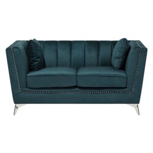 Sofa dwuosobowa welur niebiesko-zielona GAULA