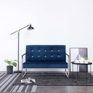 2-osobowa sofa z podłokietnikami, niebieska, chrom i aksamit
