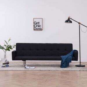 Sofa rozkładana z podłokietnikami, czarna, poliester