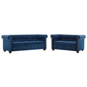 Zestaw sof w stylu Chesterfield, 2 szt., aksamit, niebieskie