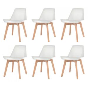 Krzesła 6szt. drewniane nogi i białe plastikowe siedziska