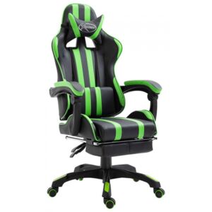Fotel dla gracza z podnóżkiem, zielony, PU