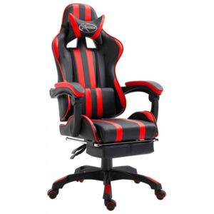 Fotel dla gracza z podnóżkiem, czerwony, PU