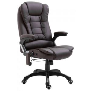 Krzesło biurowe z masażem, brązowe, sztuczna skóra
