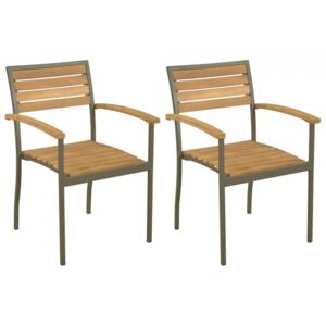 Sztaplowane krzesła ogrodowe, 2 szt., drewno akacjowe i stal