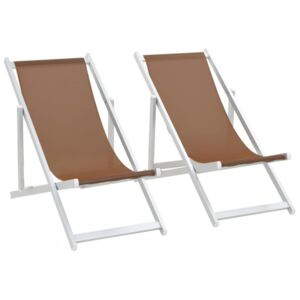 Składane krzesła plażowe, 2 szt., aluminium i textilene, brąz