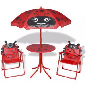 3-cz. dziecięcy zestaw mebli do ogrodu, z parasolem, czerwony