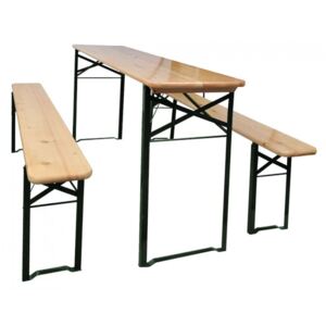 Składany stół biesiadny z 2 ławkami, 177 cm, drewno sosnowe