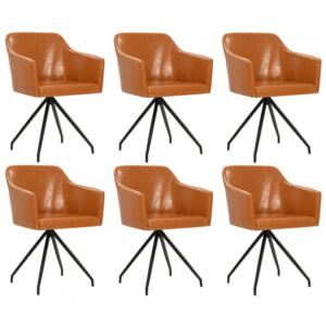 Krzesła jadalniane, obrotowe, 6 szt., brązowe, sztuczna skóra