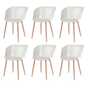 Komplet 6 krzeseł, białe, plastikowe siedziska i stalowe nogi