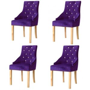 Krzesła do jadalni, 4 szt., drewno dębowe i fioletowy aksamit