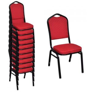 Krzesła do jadalni, 10 szt., sztaplowane, materiałowe, czerwone