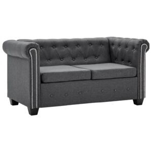 Sofa 2-osobowa w stylu Chesterfield, materiałowa, ciemnoszara