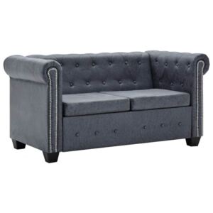 Sofa 2-osobowa w stylu Chesterfield, sztuczny zamsz, szara