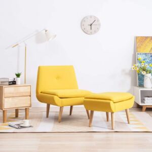 Fotel tapicerowany tkaniną z podnóżkiem, żółty