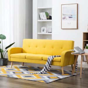 3-osobowa sofa tapicerowana tkaniną, żółta
