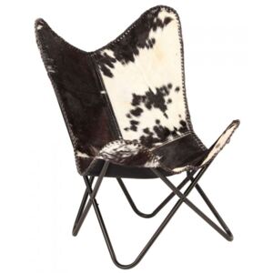 Krzesło motyl, prawdziwa kozia skóra, czarno-białe