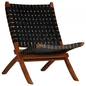 Fotel z pasów z prawdziwej skóry, 59 x 72 x 79 cm, czarny