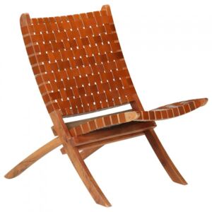 Fotel z pasów z prawdziwej skóry, 59 x 72 x 79 cm, brązowy