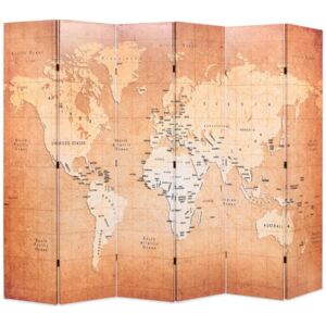 Składany parawan, 228x180 cm, mapa świata, żółty
