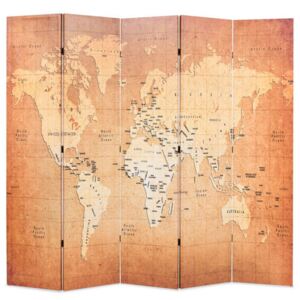 Składany parawan, 200x180 cm, mapa świata, żółty