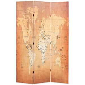 Składany parawan, 120x180 cm, mapa świata, żółty